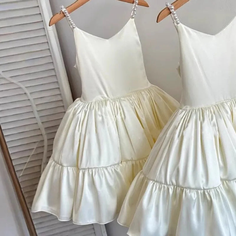 Baby Girl Princess Pearl Strap Dress Back