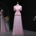 Luxury Pink Crystal Dubai Two Pieces Evening Dress