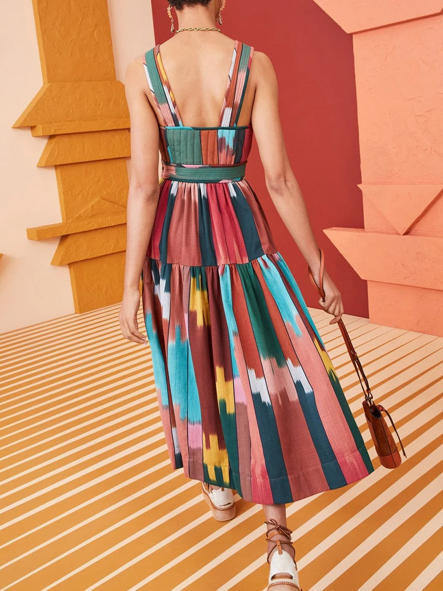 Colorblock Slimming Spliced Button Dresses