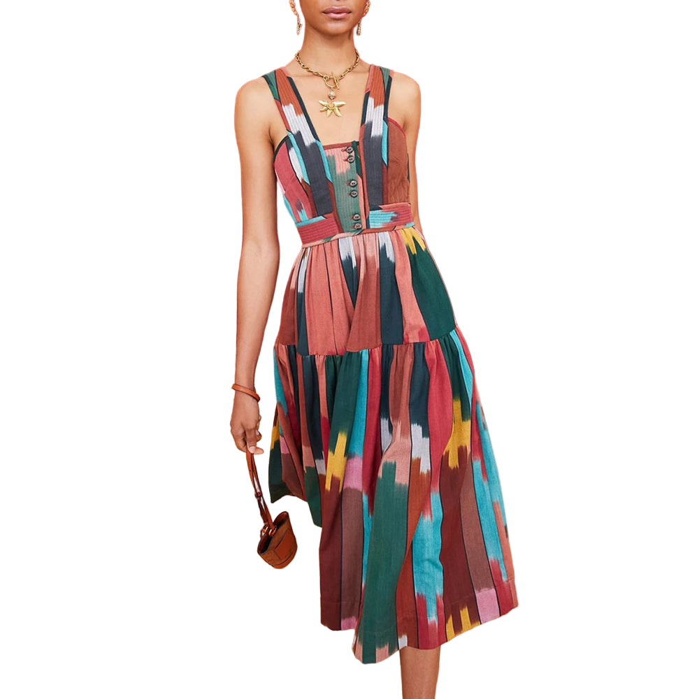 Colorblock Slimming Spliced Button Dresses