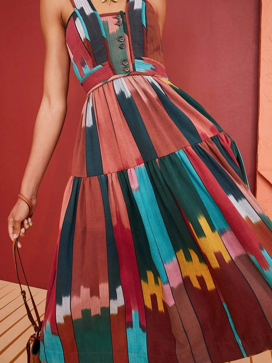 Colorblock Slimming Spliced Button Dresses