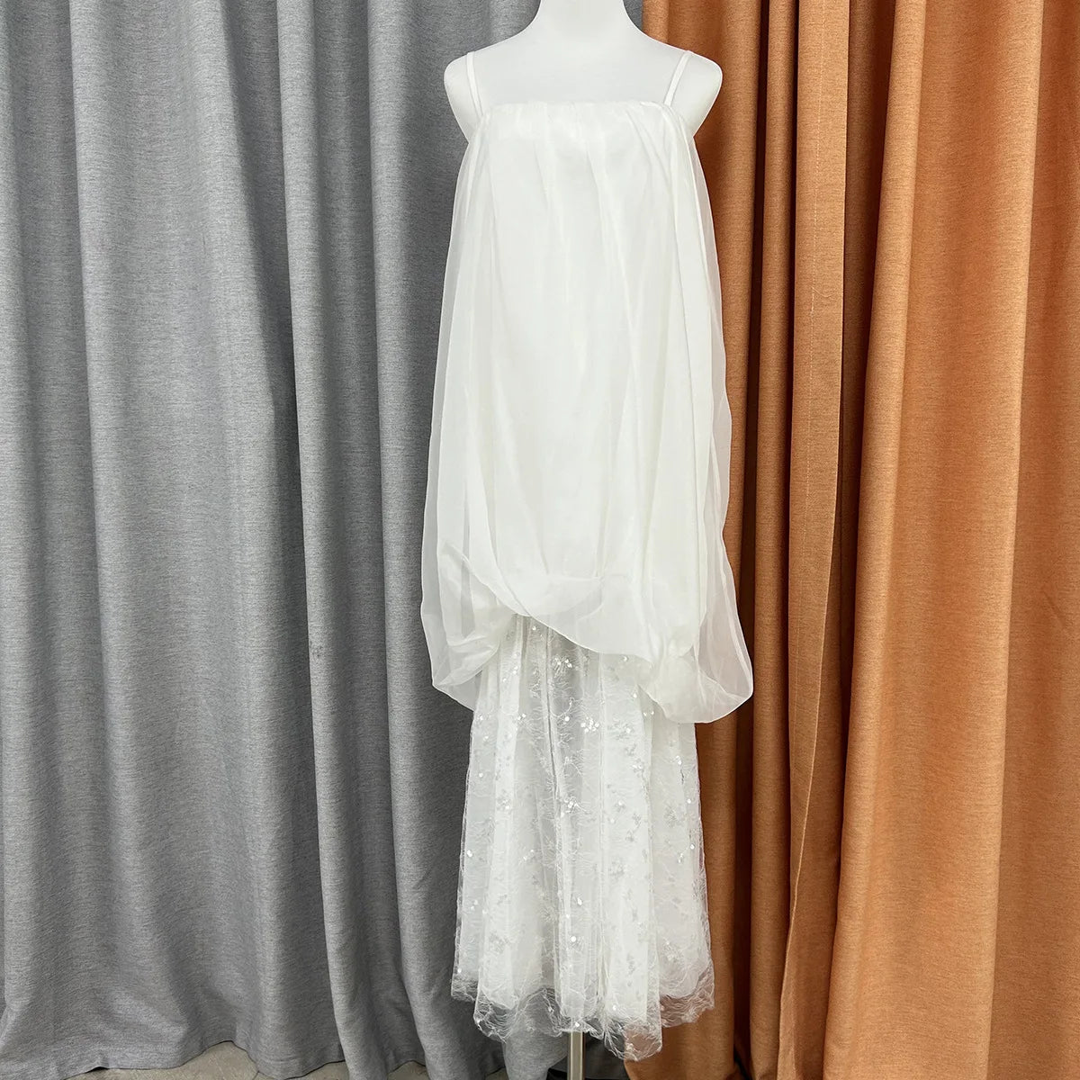 Solid Loose Spliced Mesh Casual Dress