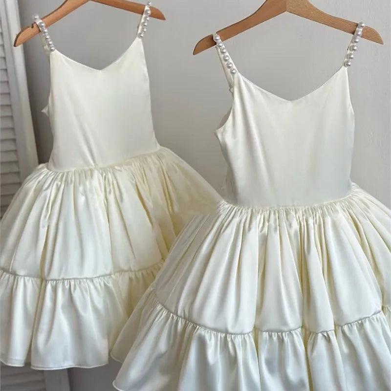 Baby Girl Princess Pearl Strap Dress Back