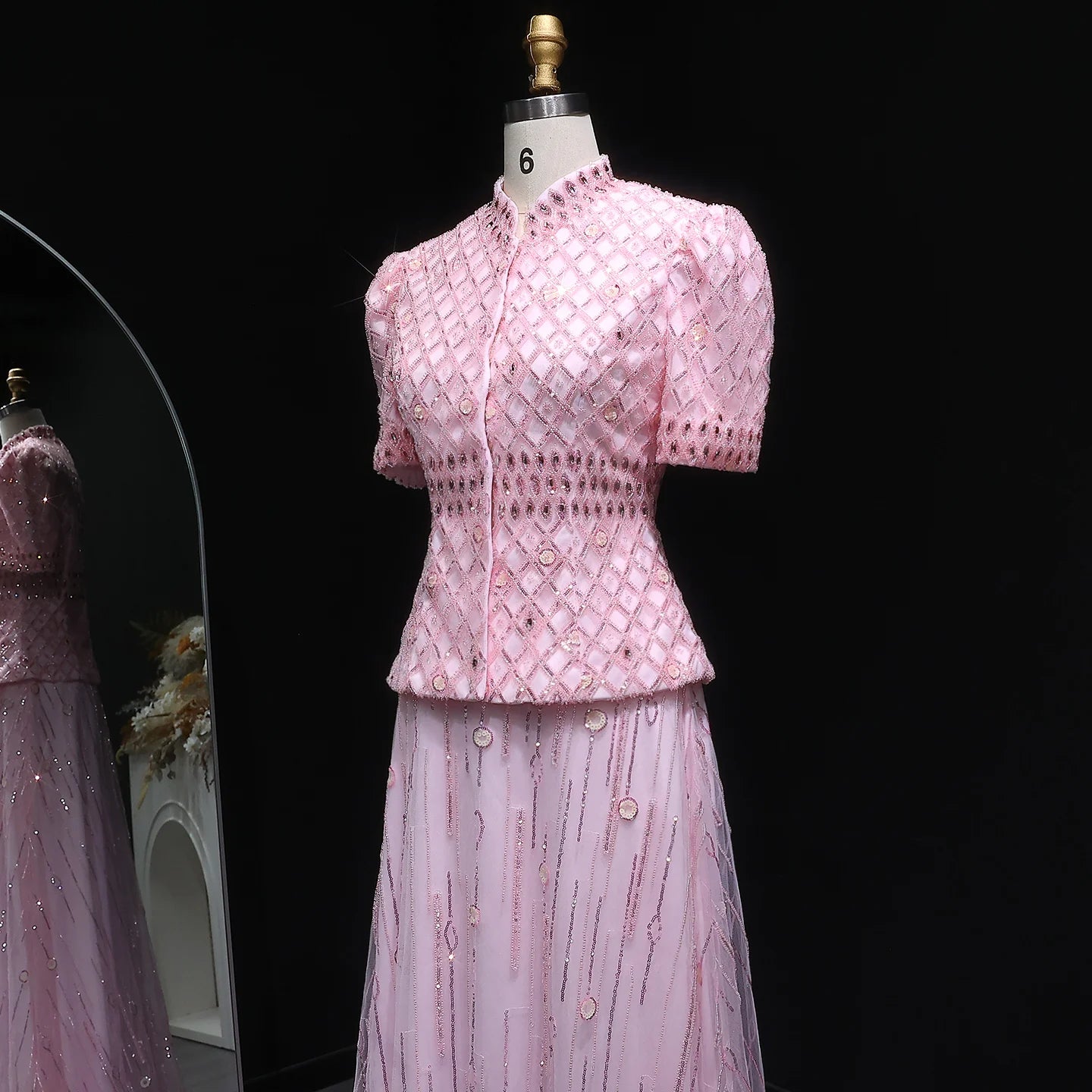 Luxury Pink Crystal Dubai Two Pieces Evening Dress