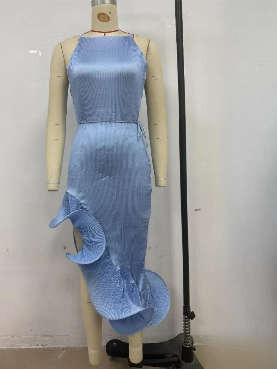 Spliced Ruffled Hem Midi Dress