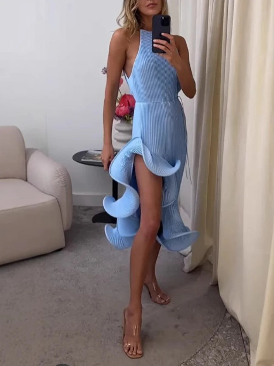 Spliced Ruffled Hem Midi Dress