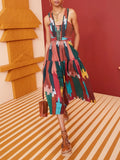 Colorblock Slimming Spliced Button Dresses
