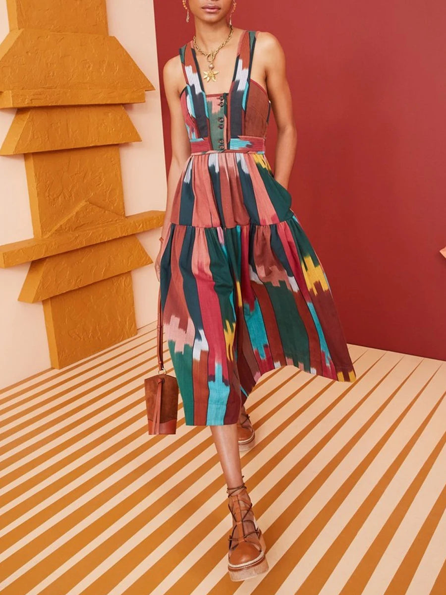 Colorblock Slimming Spliced Button Dresses