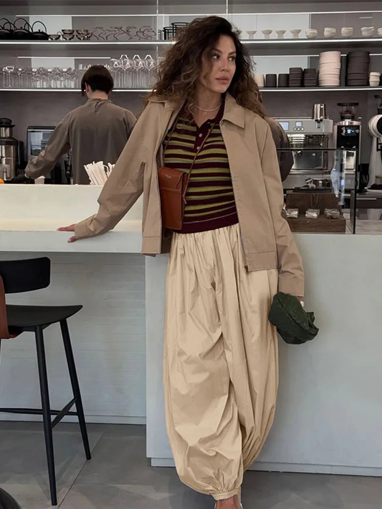 Solid  Pleated Lantern Pants