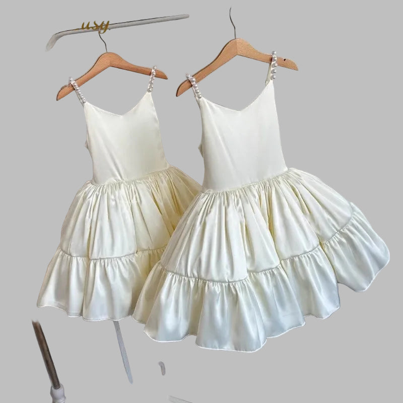 Baby Girl Princess Pearl Strap Dress Back