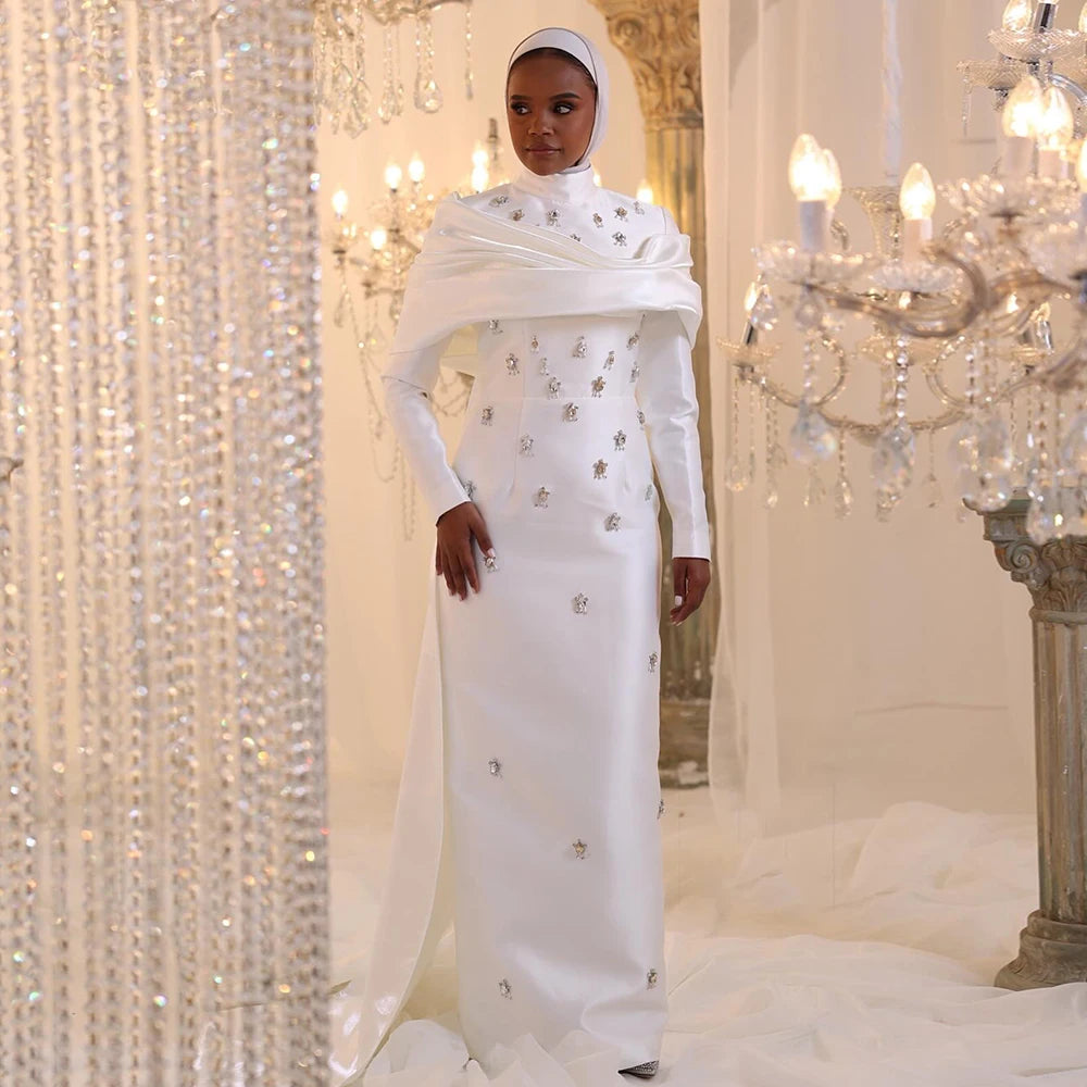 Elegant High Neck Long Sleeves Muslim Evening Dress