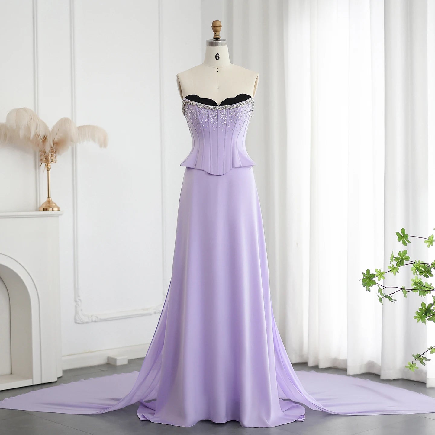 Lilac Two Pieces Evening Dresses for Women Wedding Scalloped Corset