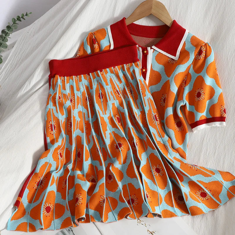 Summer Fashion Knit Skirt Suits Women Short Sleeve