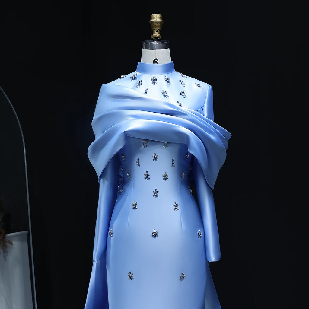 Elegant High Neck Long Sleeves Muslim Evening Dress