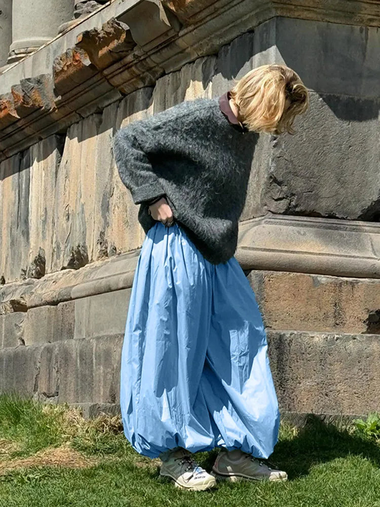 Solid  Pleated Lantern Pants