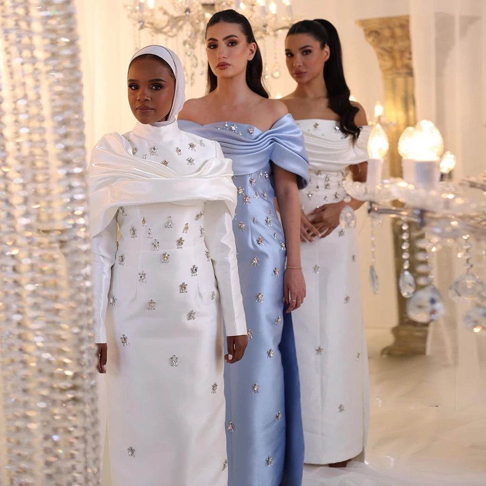 Elegant High Neck Long Sleeves Muslim Evening Dress