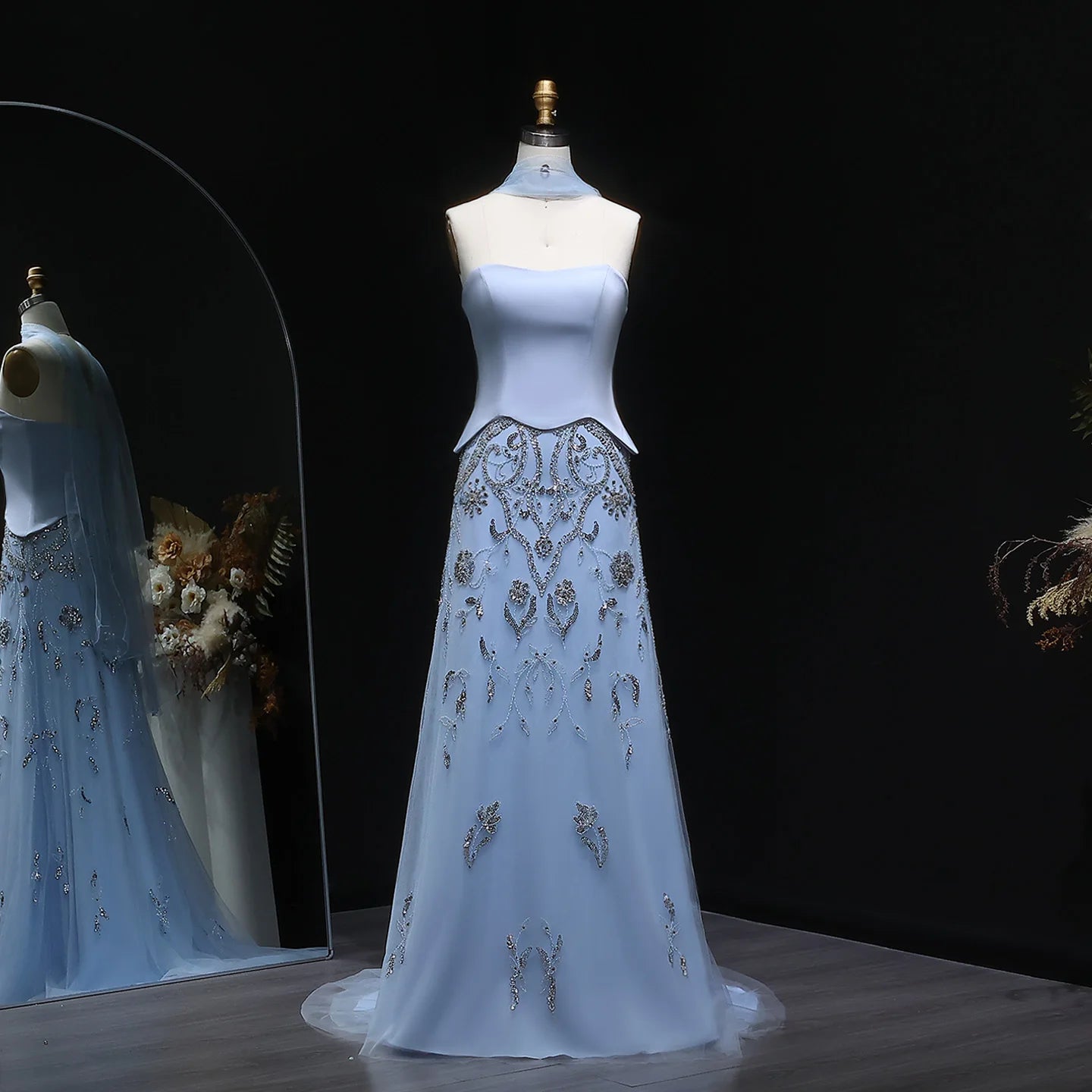 Sage Green Yellow Luxury Arabic Evening Dress