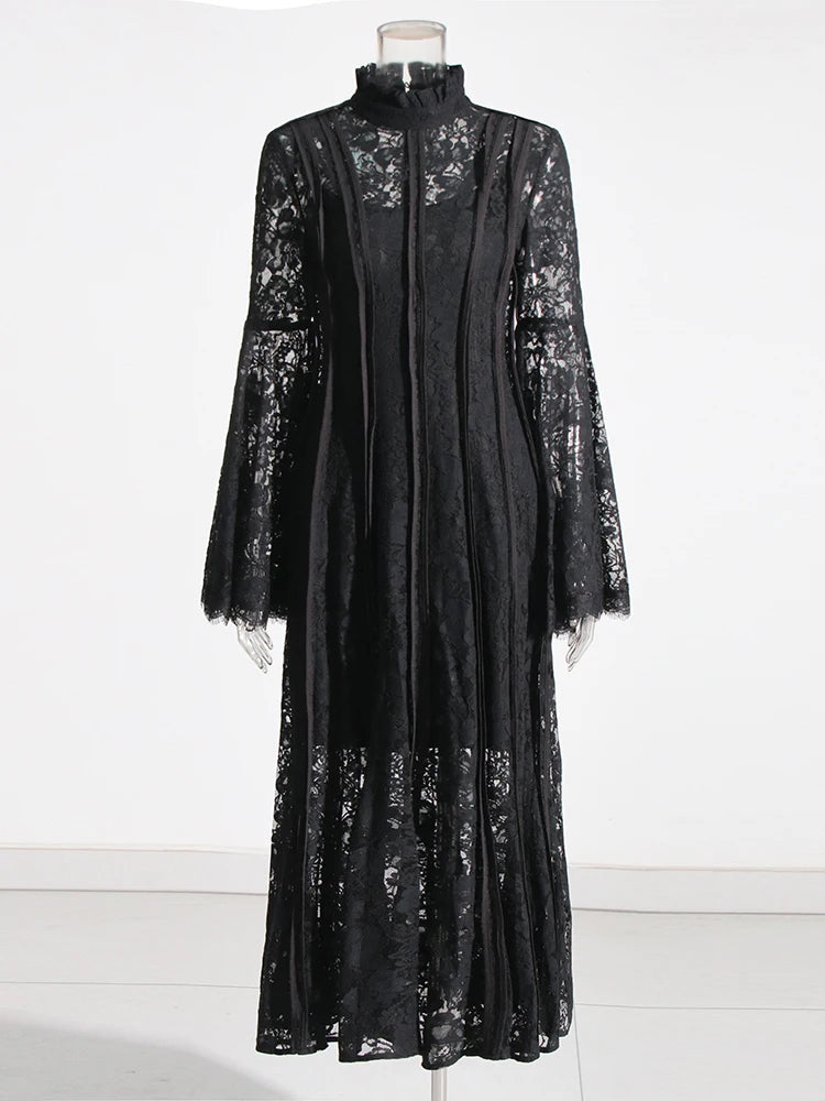 Patchwork Lace Slimming Dresses Stand Collar