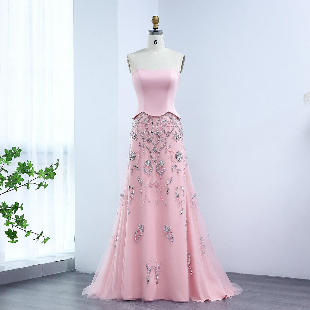 Sage Green Yellow Luxury Arabic Evening Dress