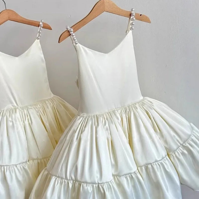 Baby Girl Princess Pearl Strap Dress Back