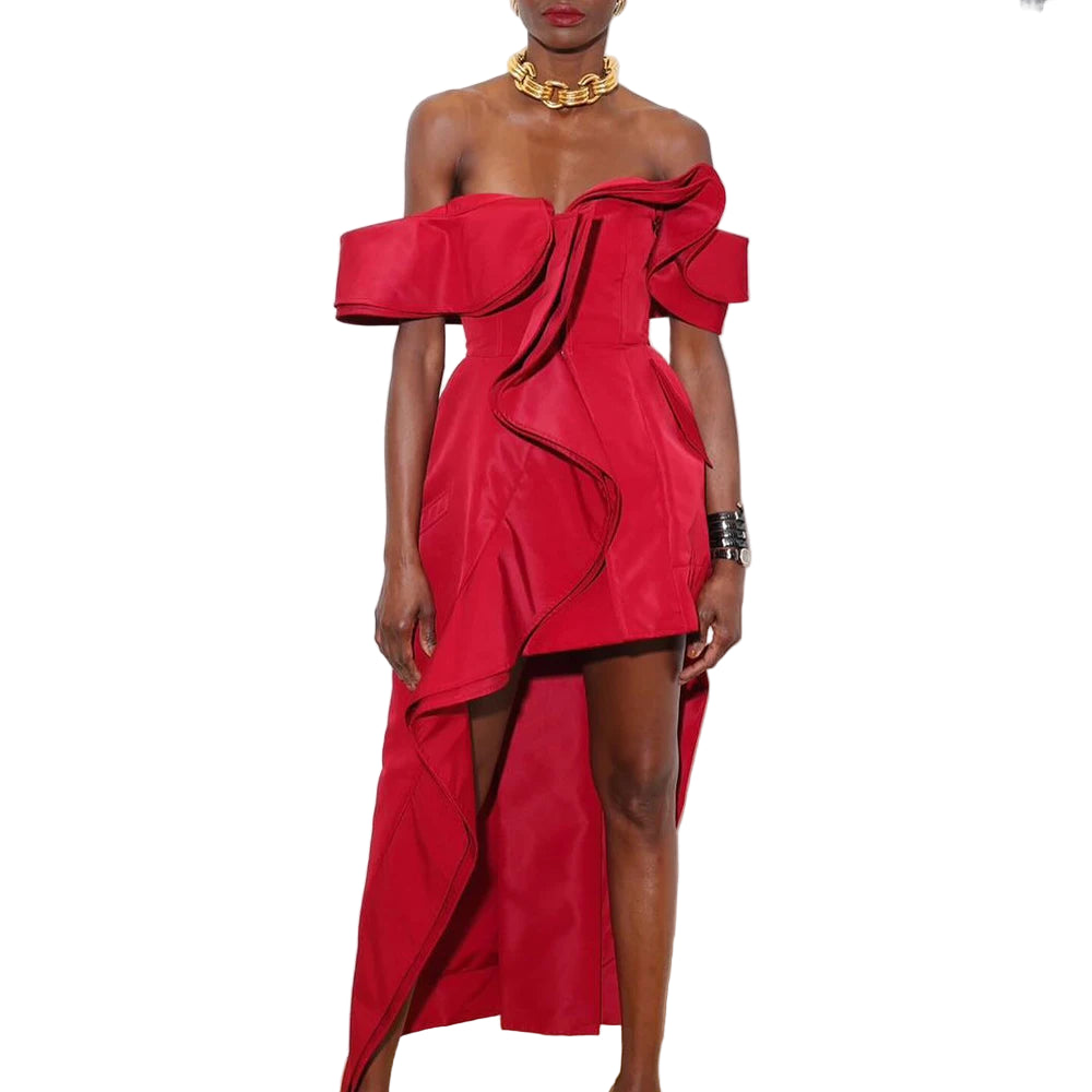 Solid Slimming Spliced Ruffles Folds Temperament Dress