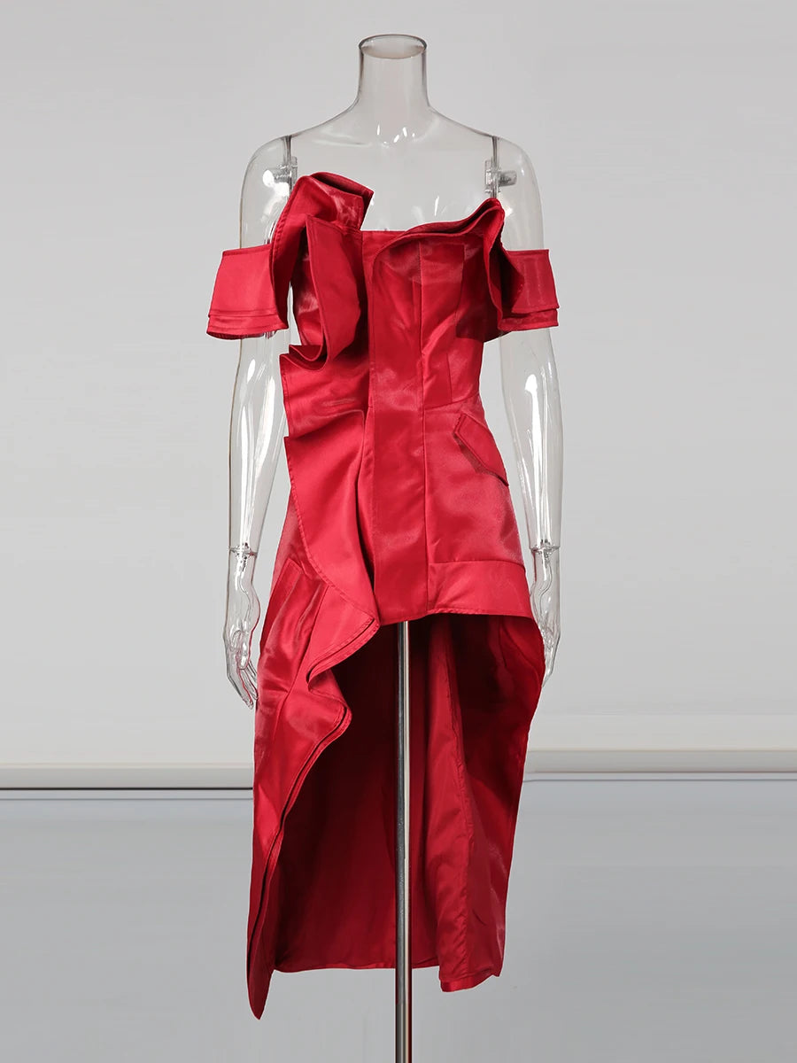 Solid Slimming Spliced Ruffles Folds Temperament Dress