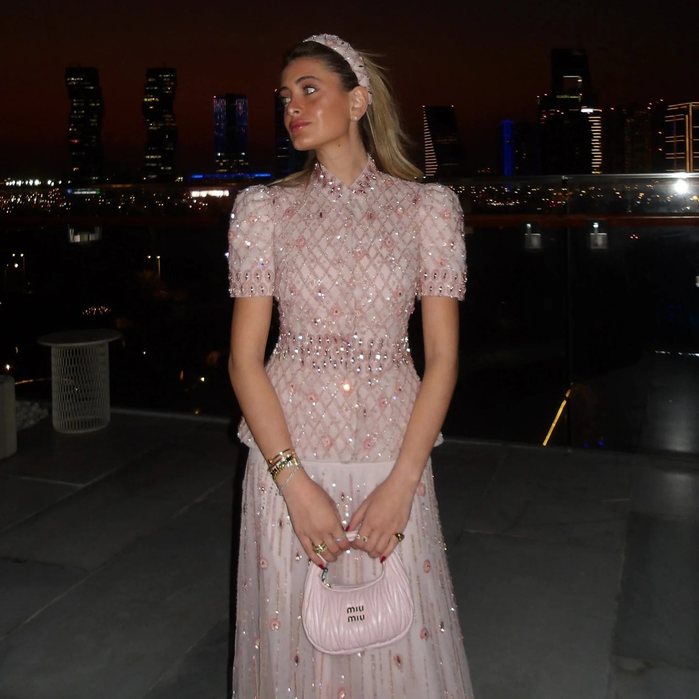 Luxury Pink Crystal Dubai Two Pieces Evening Dress