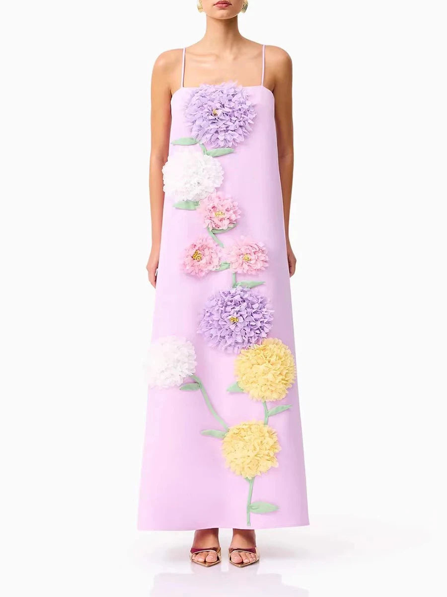 Hit Color Vintage Spliced 3D Flower Elegant Dress
