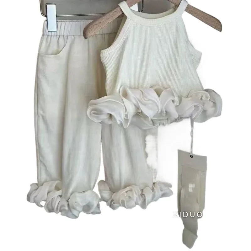 Set Kid Girl  Summer Style Cotton Solid Patchwork 3D Decoration