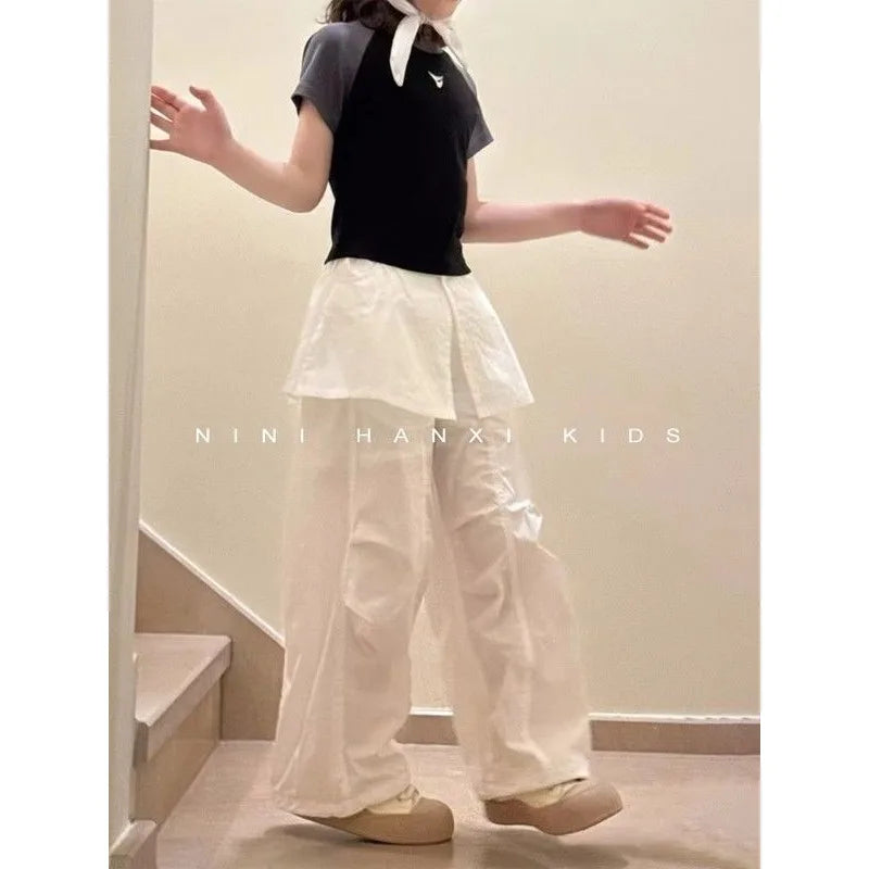 Girls' Trendy Workwear Skirtpants for Summer Stylish and Versatile,Casual Pants for Baby Girls