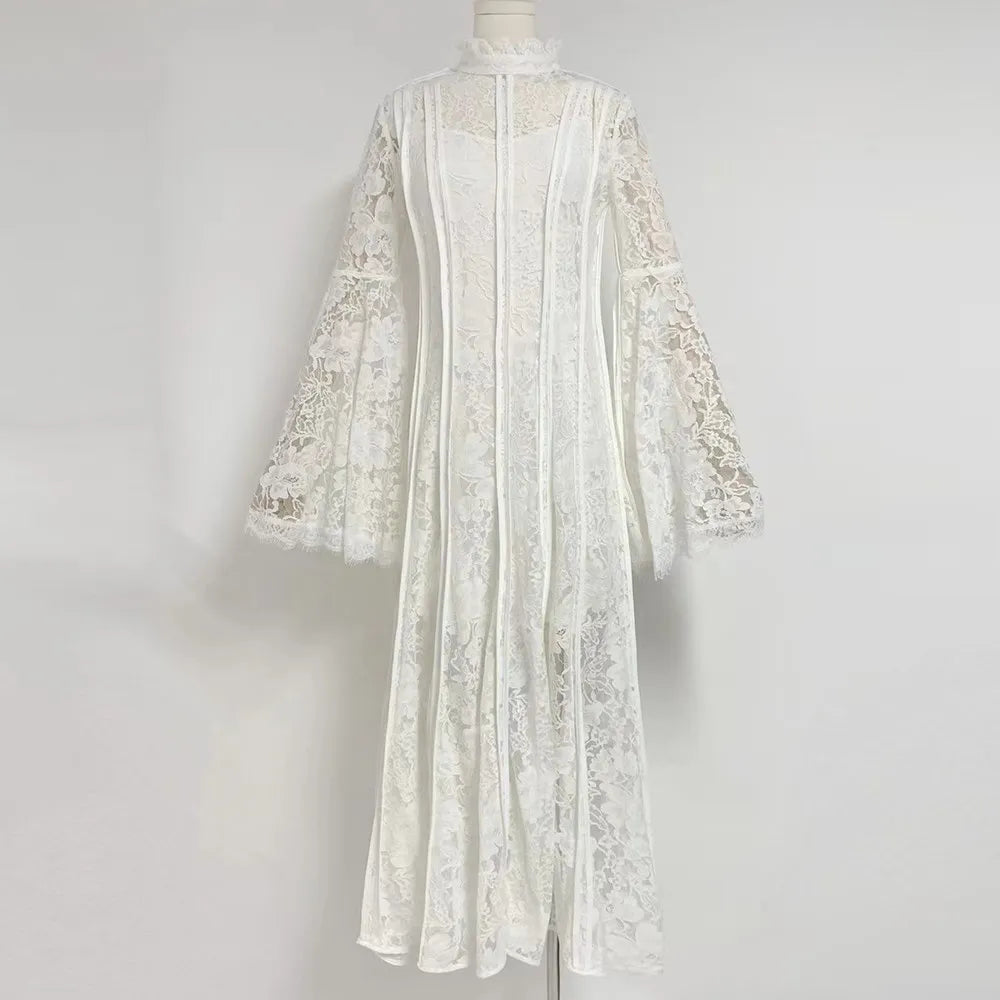 Patchwork Lace Slimming Dresses Stand Collar