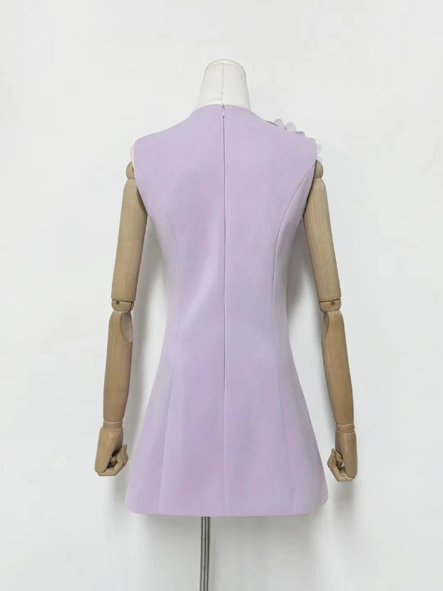 Hit Color Spliced 3D Flower Fashion Mini Dress