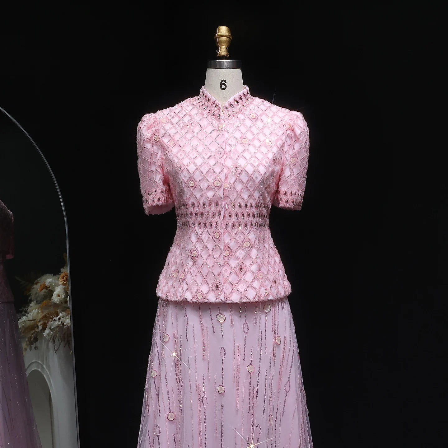 Luxury Pink Crystal Dubai Two Pieces Evening Dress