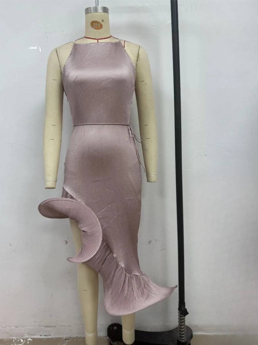 Spliced Ruffled Hem Midi Dress