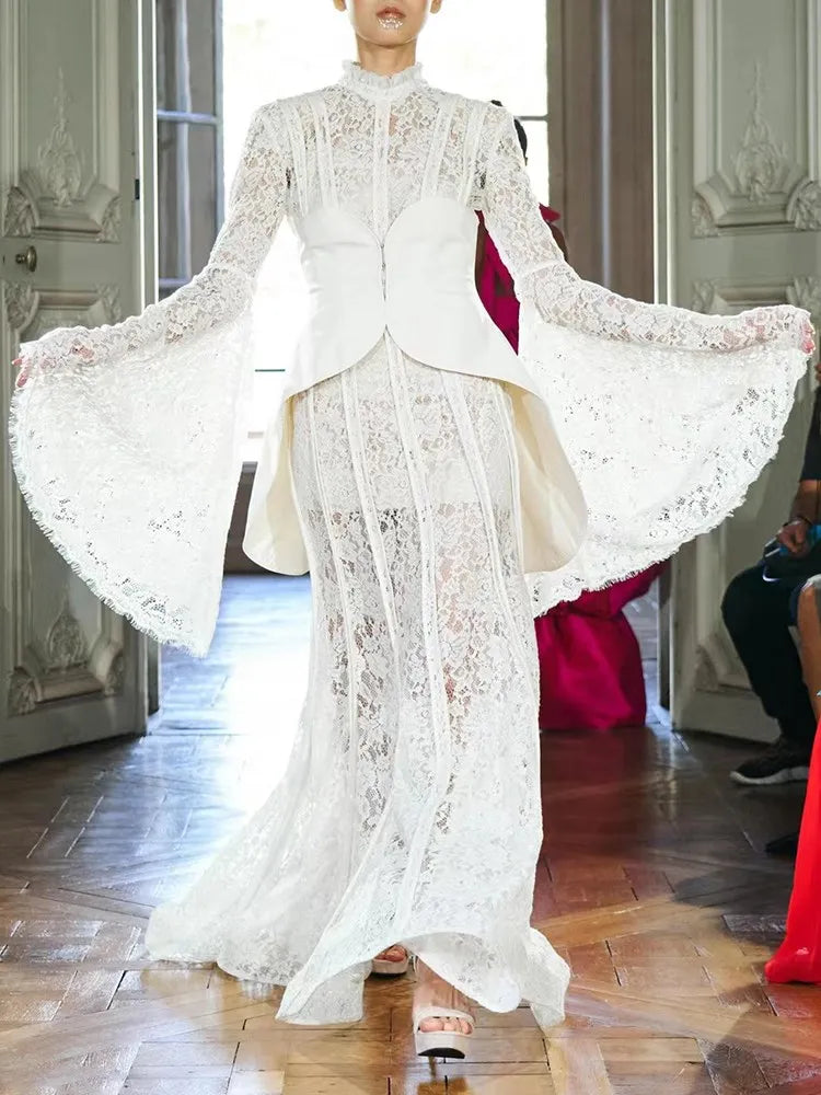 Patchwork Lace Slimming Dresses Stand Collar