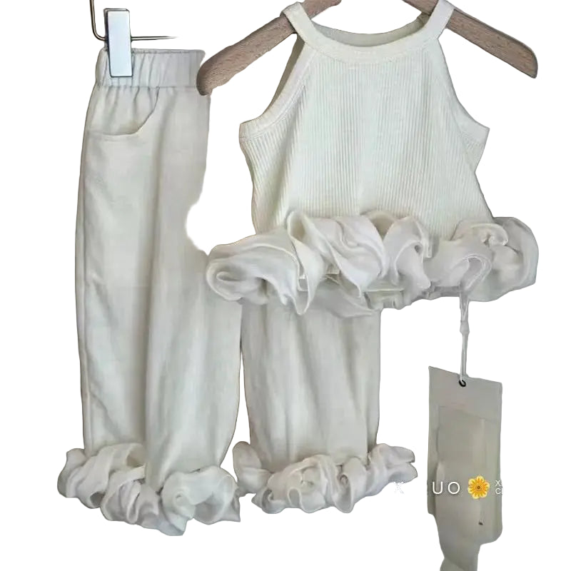 Set Kid Girl  Summer Style Cotton Solid Patchwork 3D Decoration