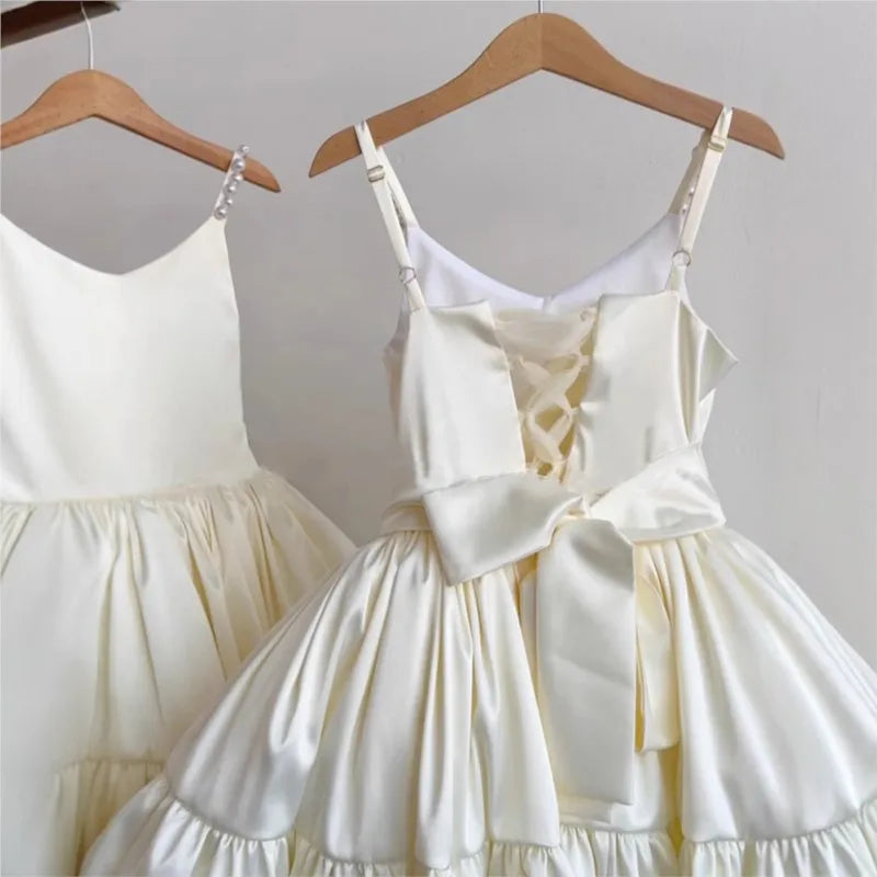 Baby Girl Princess Pearl Strap Dress Back