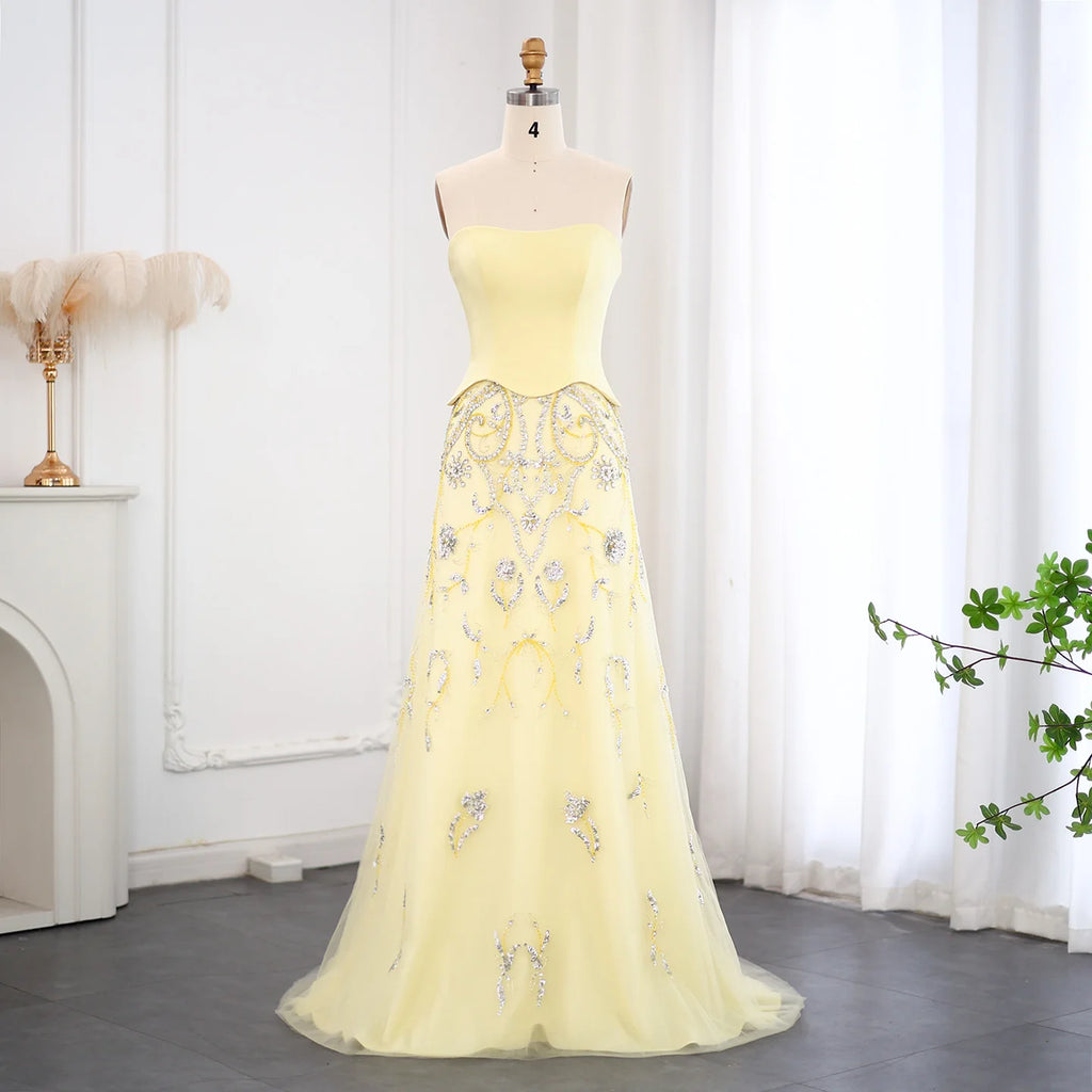 Sage Green Yellow Luxury Arabic Evening Dress