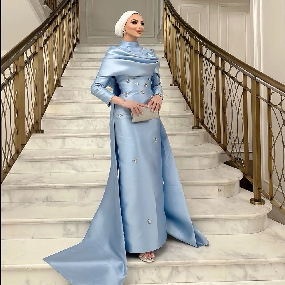 Elegant High Neck Long Sleeves Muslim Evening Dress