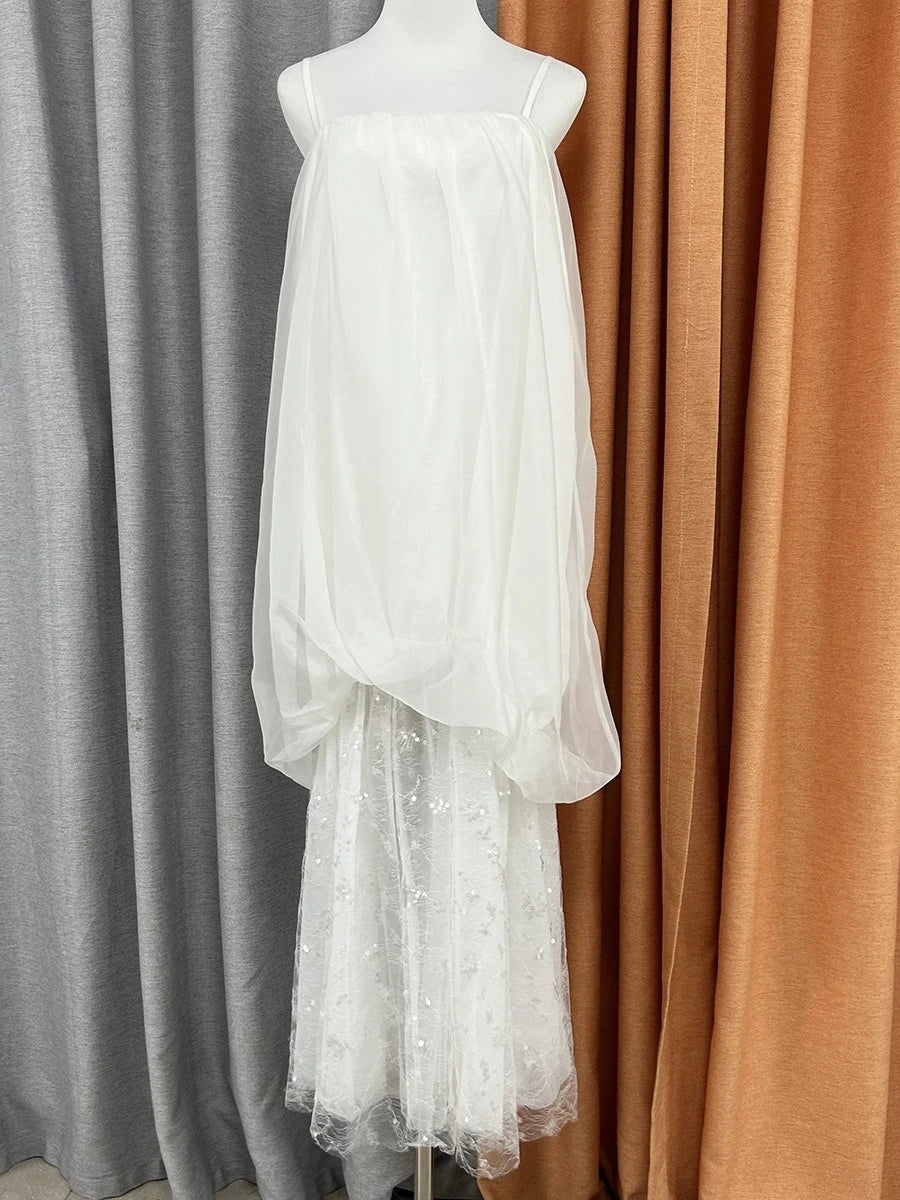 Solid Loose Spliced Mesh Casual Dress