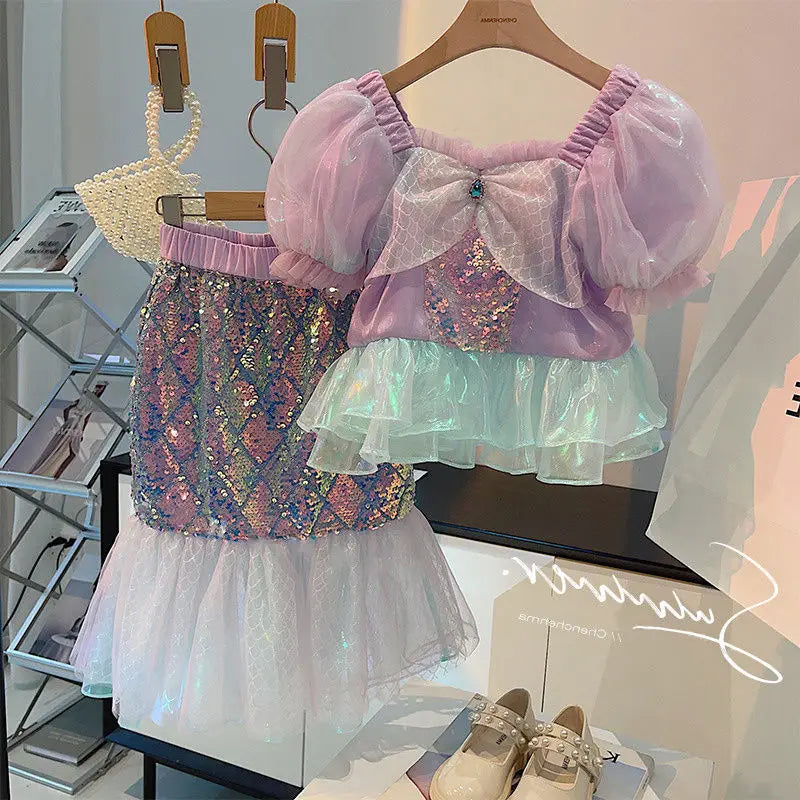 Girl Mermaid Set Summer Fashionable Childrens Bubble Sleeve
