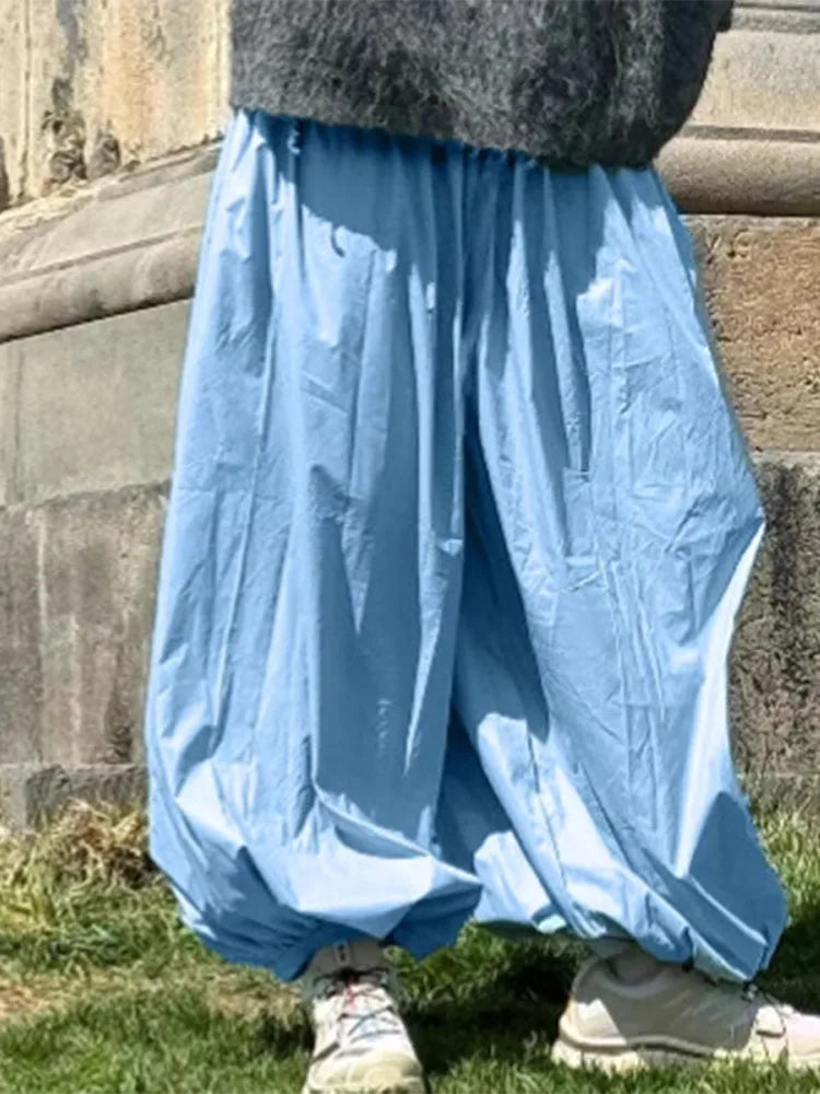 Solid  Pleated Lantern Pants