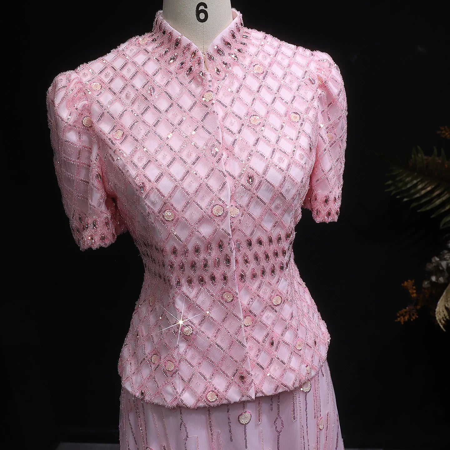 Luxury Pink Crystal Dubai Two Pieces Evening Dress