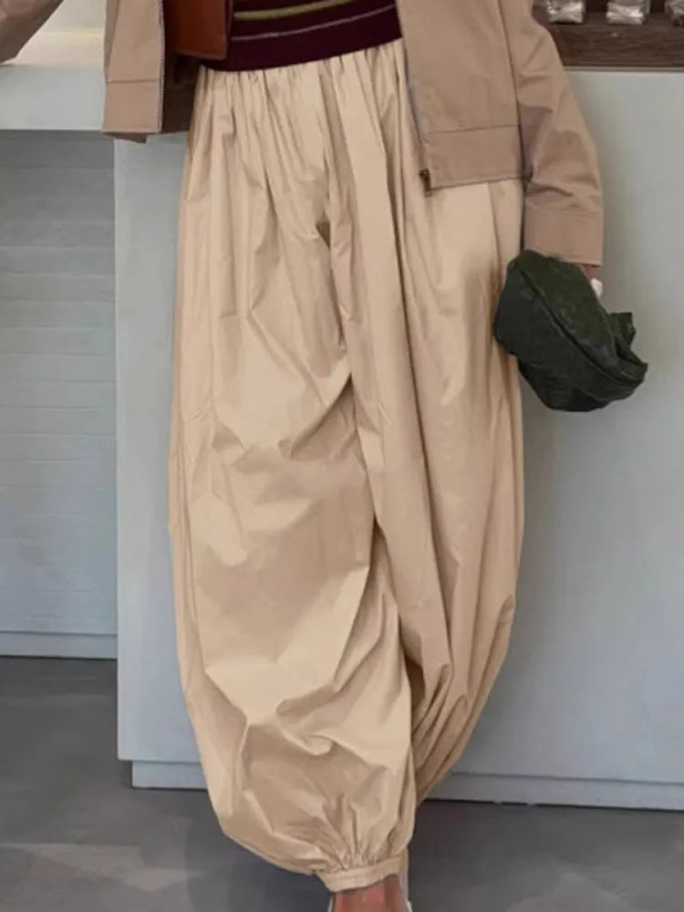 Solid  Pleated Lantern Pants