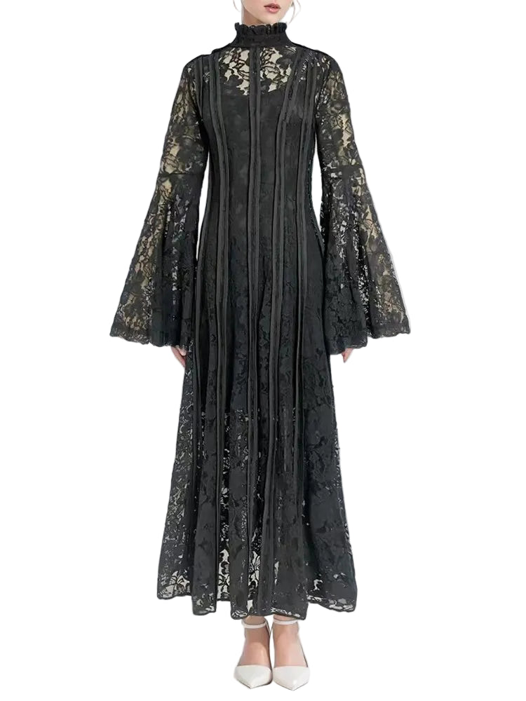 Patchwork Lace Slimming Dresses Stand Collar