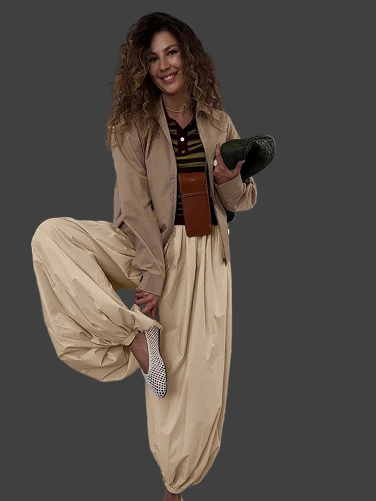 Solid  Pleated Lantern Pants