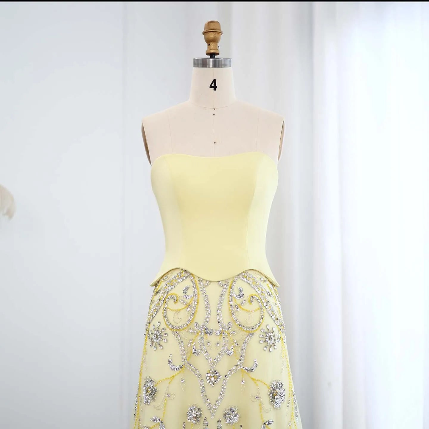 Sage Green Yellow Luxury Arabic Evening Dress