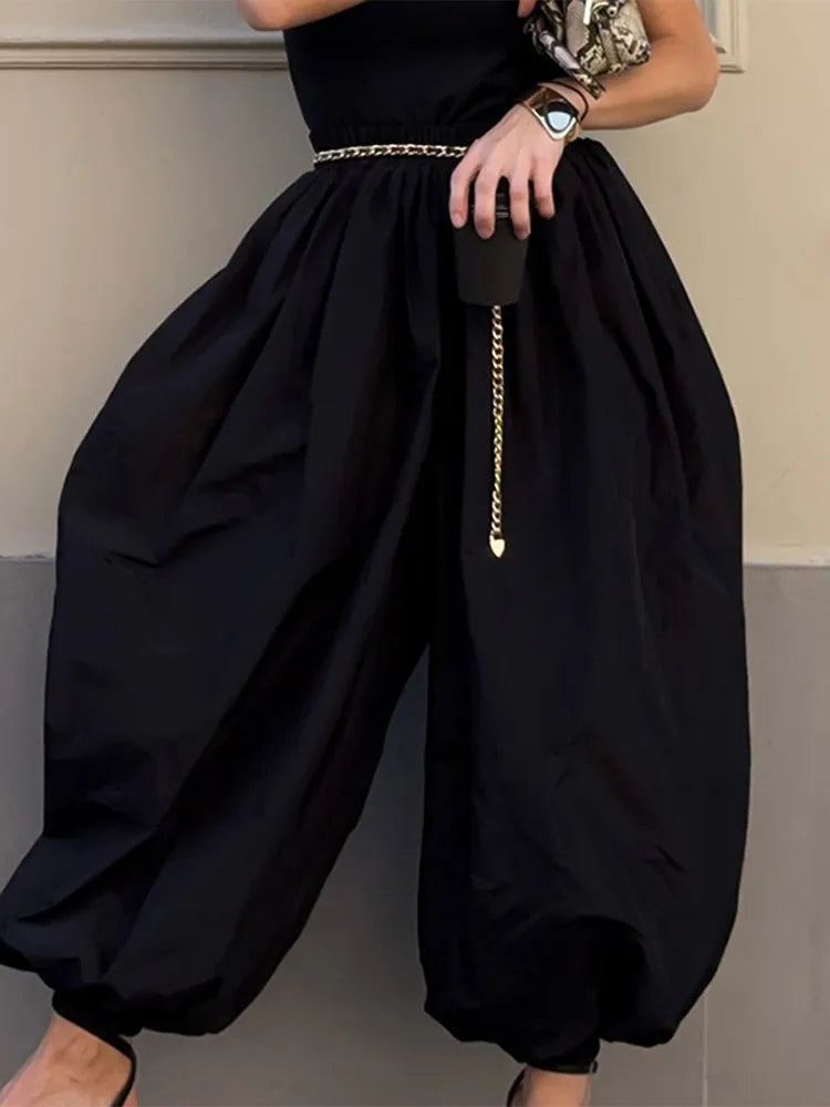 Solid  Pleated Lantern Pants