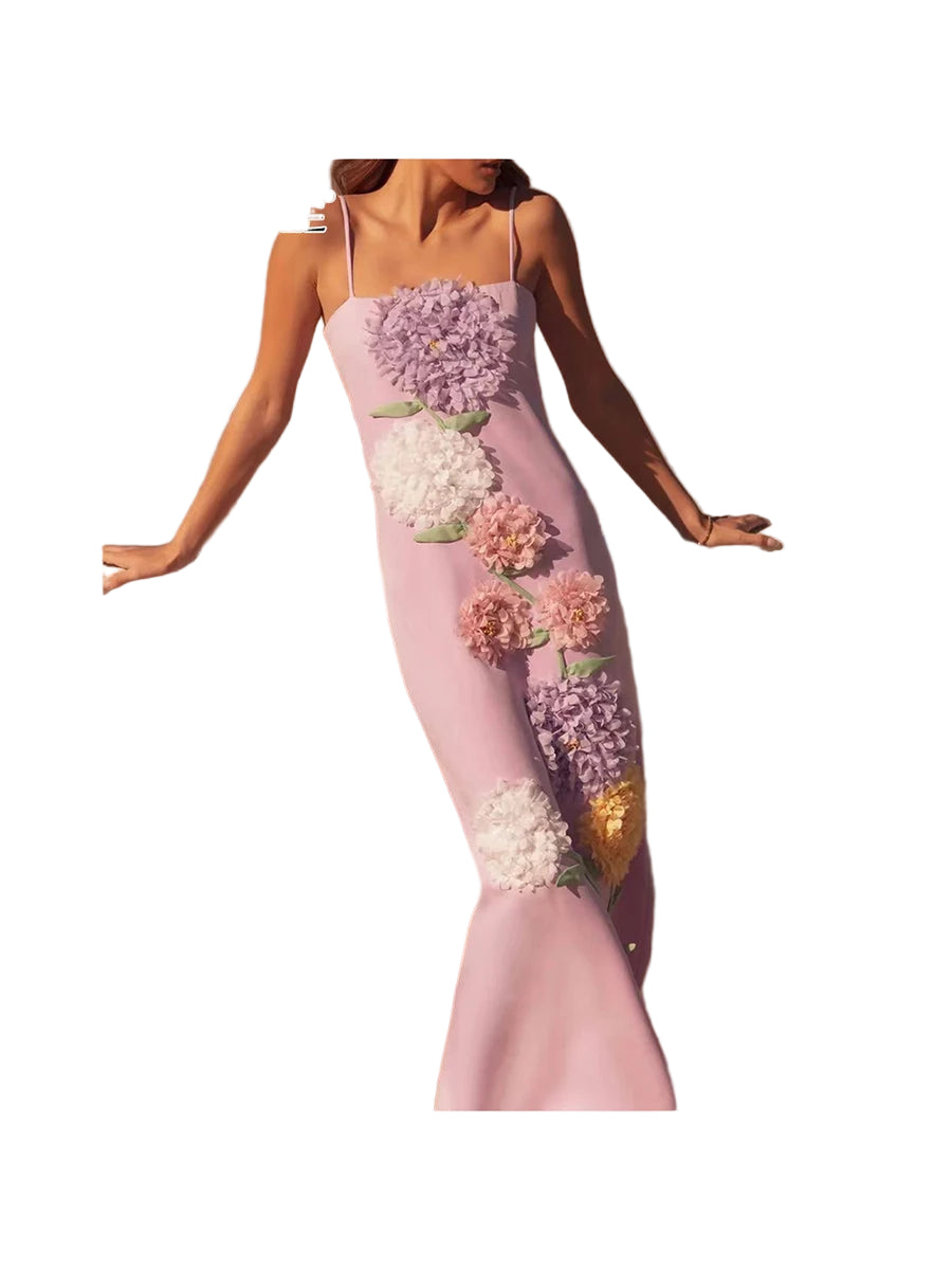 Hit Color Vintage Spliced 3D Flower Elegant Dress