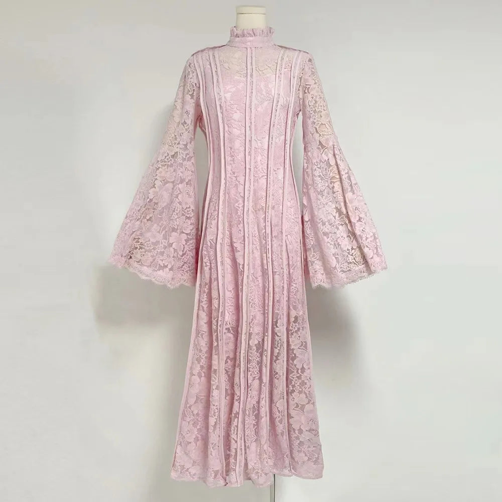 Patchwork Lace Slimming Dresses Stand Collar